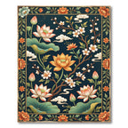 Elegant Navy Lotus Blossom Botanical Rug