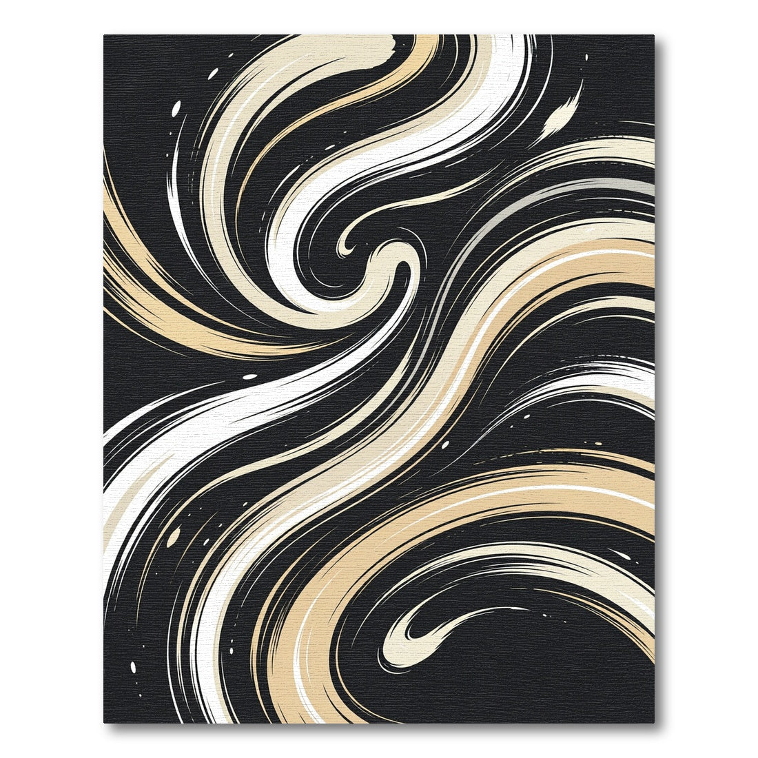 Creamy White Swirling Lines on Black Rug