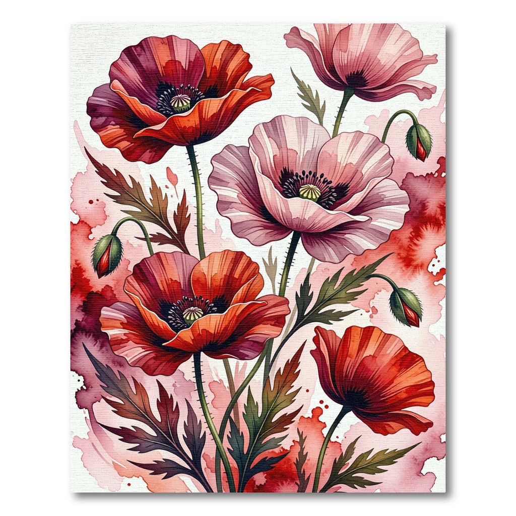 Vibrant Red Pink Watercolor Poppy Field Rug