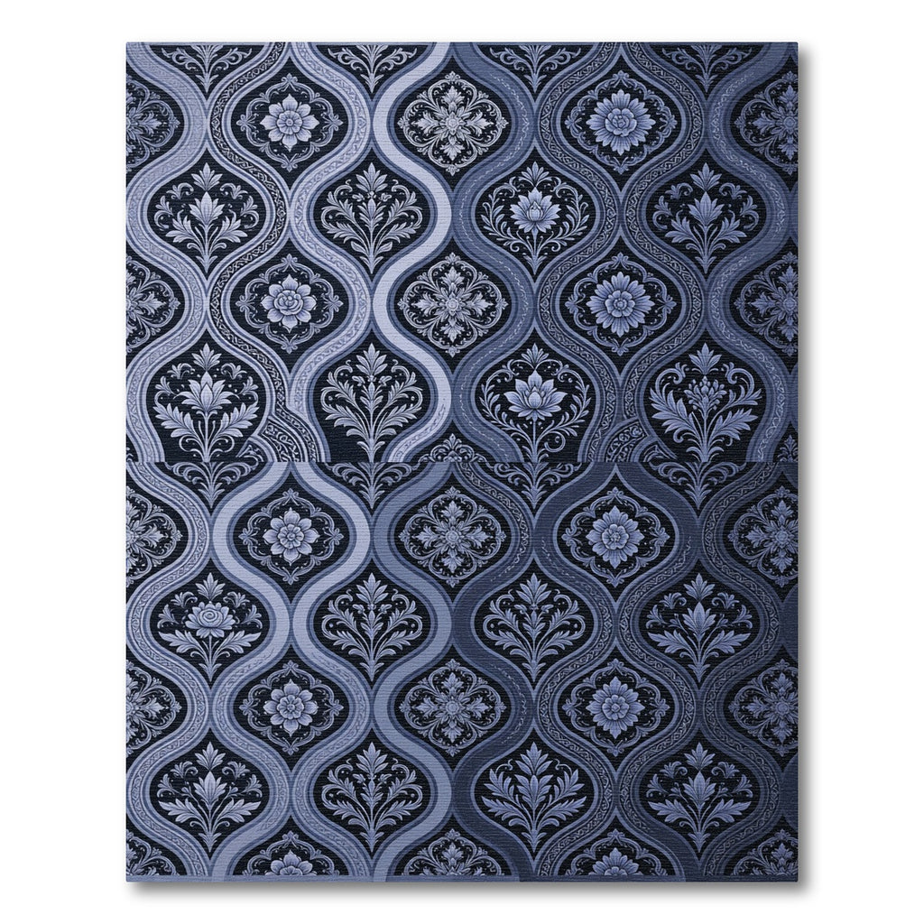 Deep Blue Vintage Floral Damask Rug