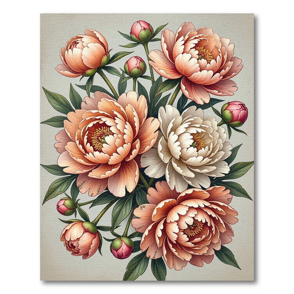 Elegant Peach and Cream Peony Bouquet Rug