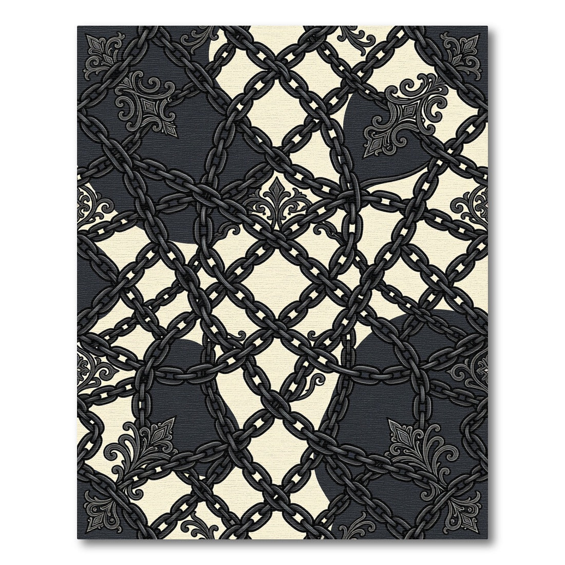 Gothic Black Chain Fleur-de-lis Grid Rug