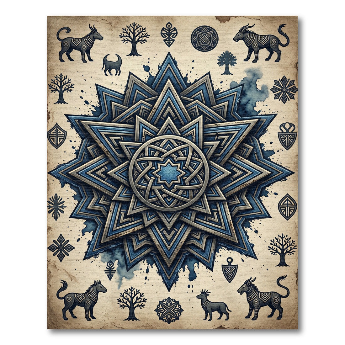 Celestial Blue Starry Ancient Totem Rug