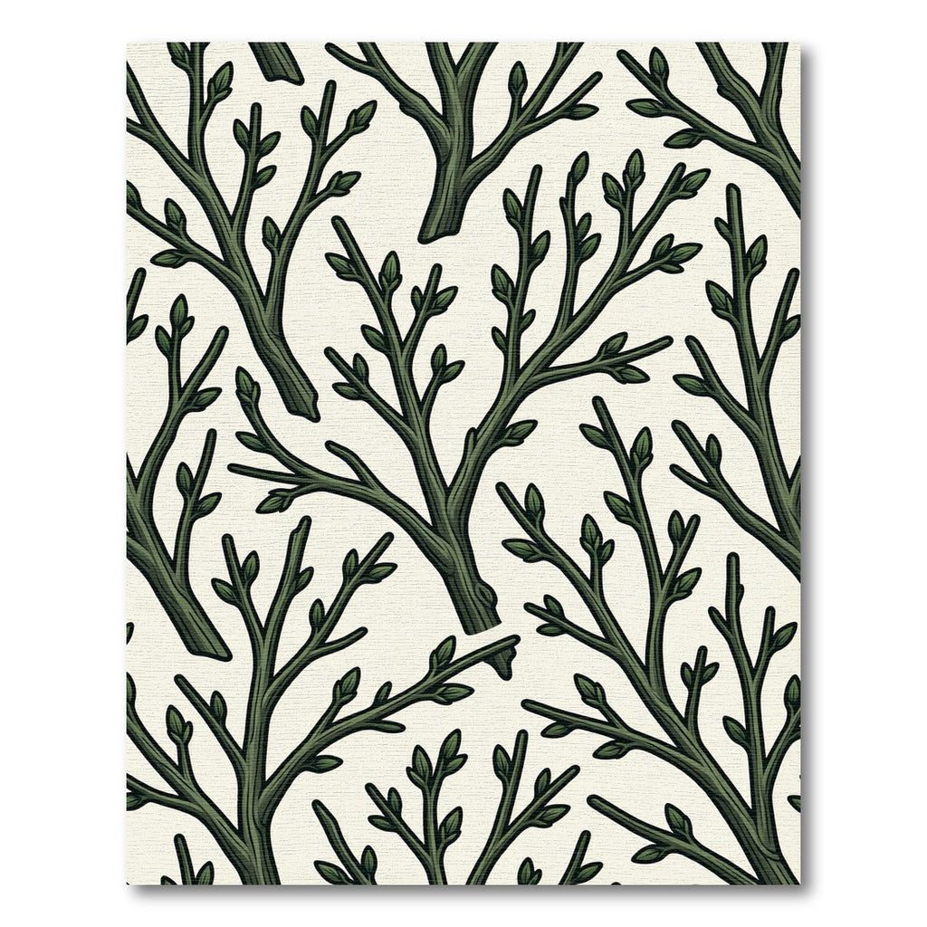Dark Green Branch Natural Silhouette Rug