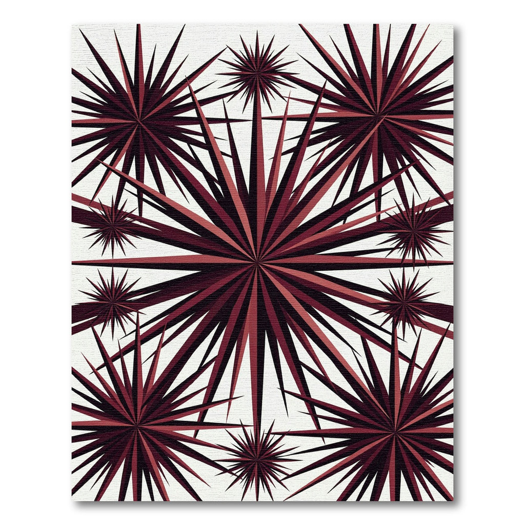 Dark Crimson Geometric Sunburst Art Rug