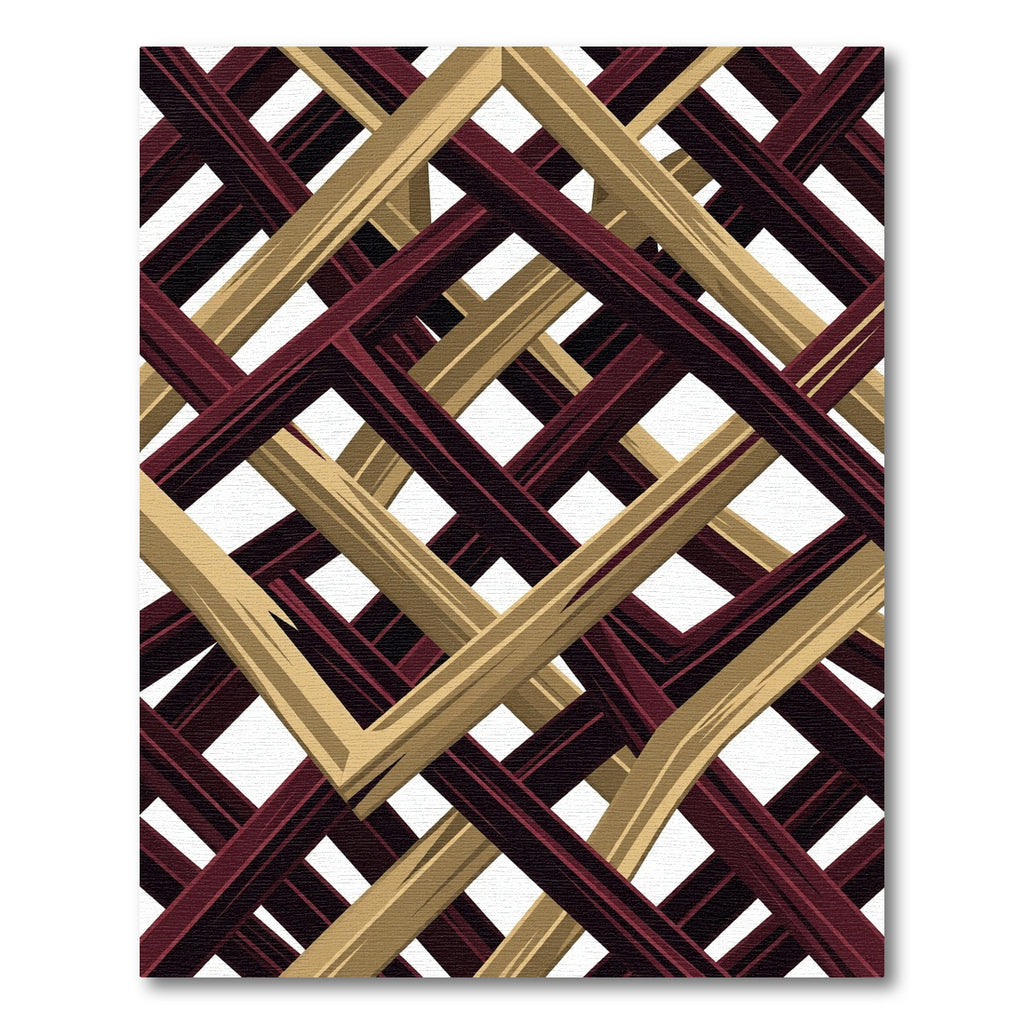 Bold Geometric Interlocking Burgundy Gold Grid Rug