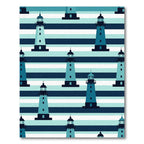 Coastal Nautical Lighthouse Blue Striped Rug