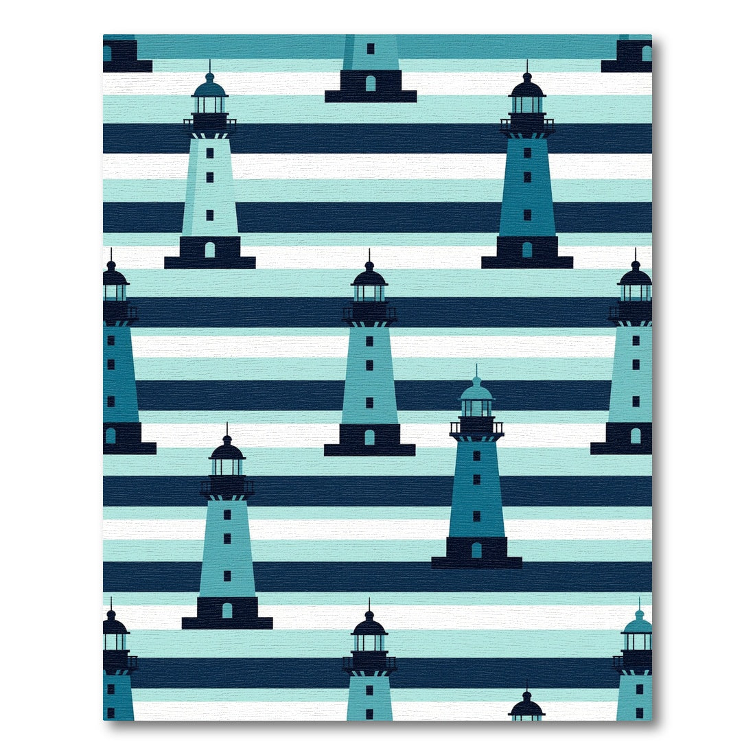 Coastal Nautical Lighthouse Blue Striped Rug