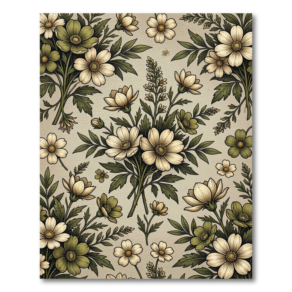 Vintage Sage Cream Floral Botanical Meadow Rug