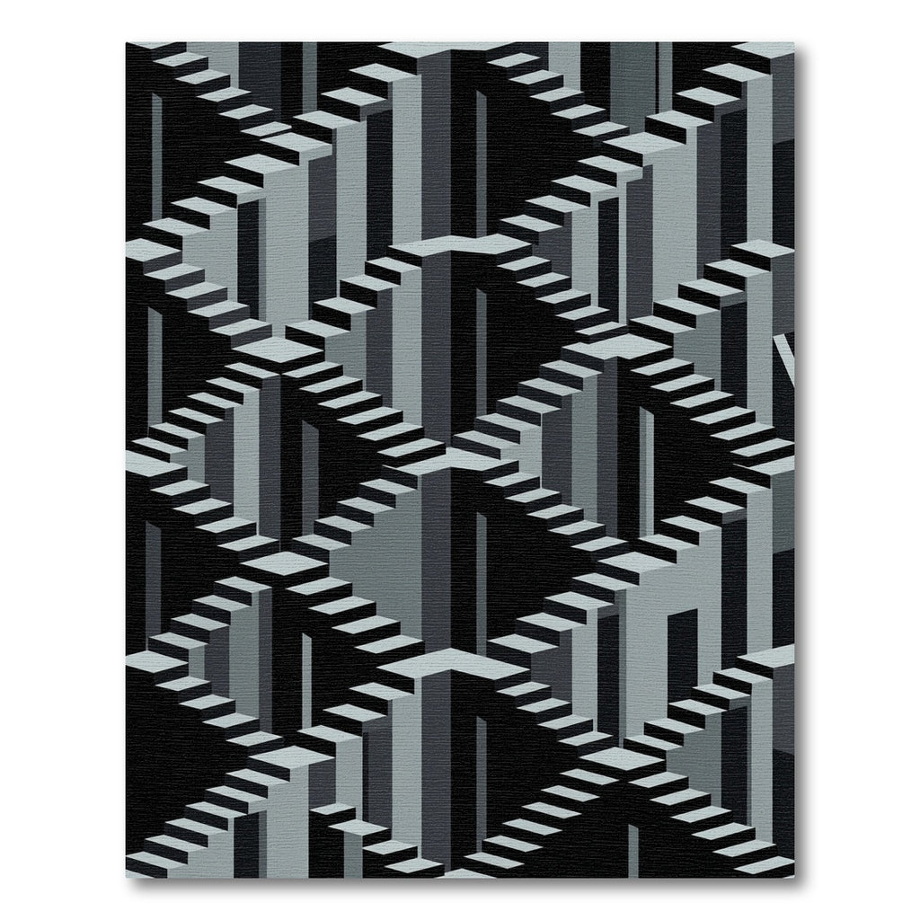 Monochrome Geometric Optical Illusion Staircase Rug