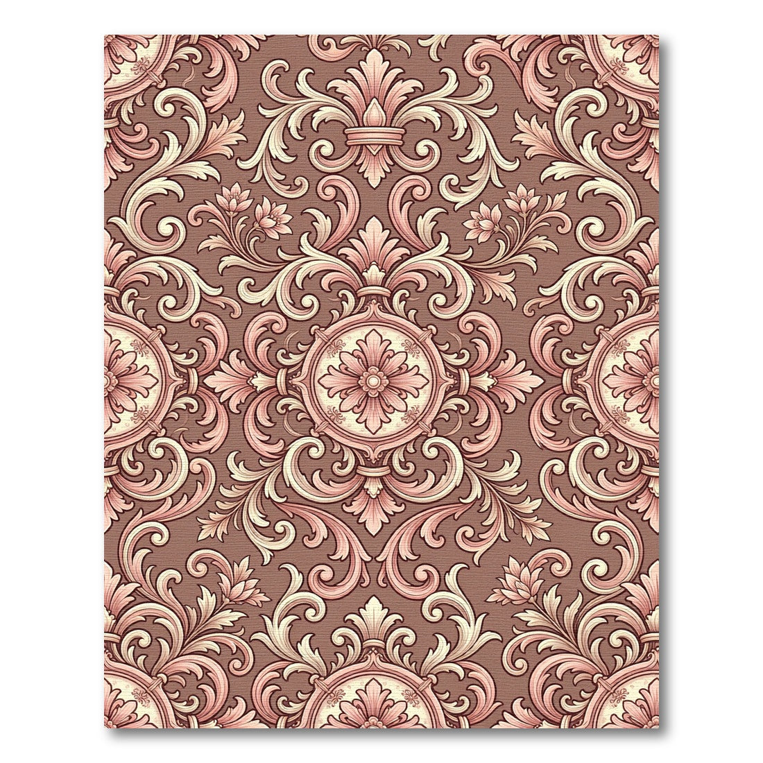 Rich Rose Pink Baroque Scroll Rug