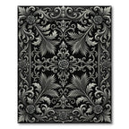 Ornate Silver Floral Swirl Border Rug