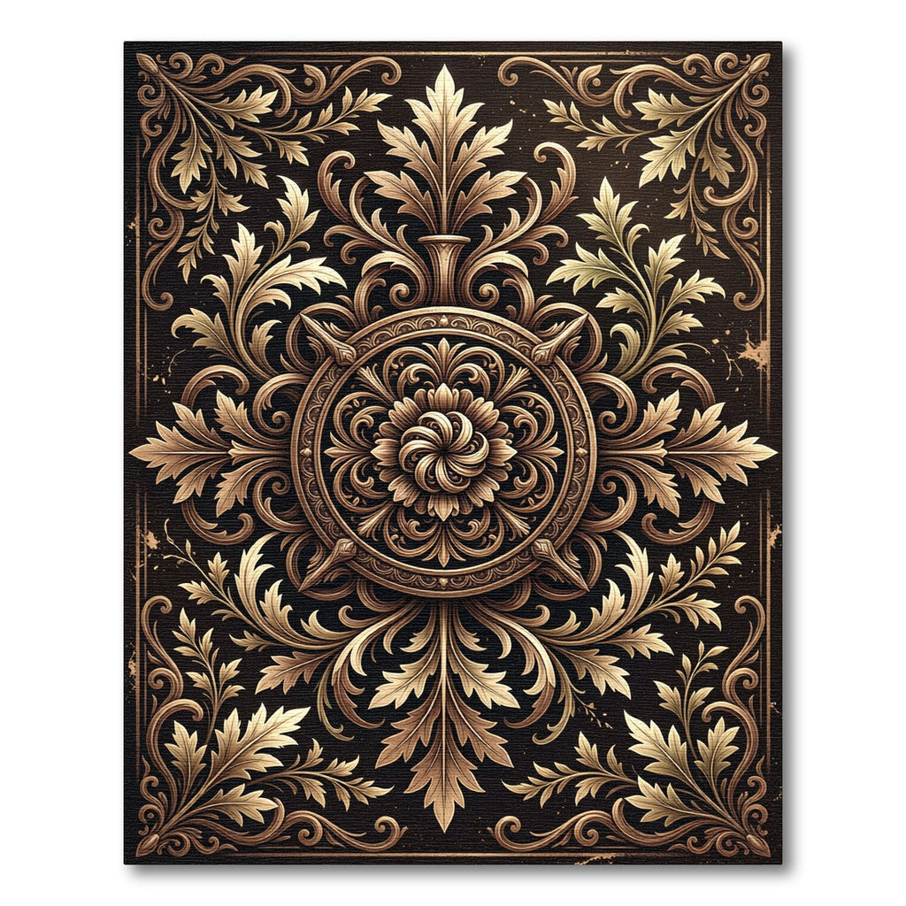 Elegant Bronze Filigree Medallion Scroll Rug