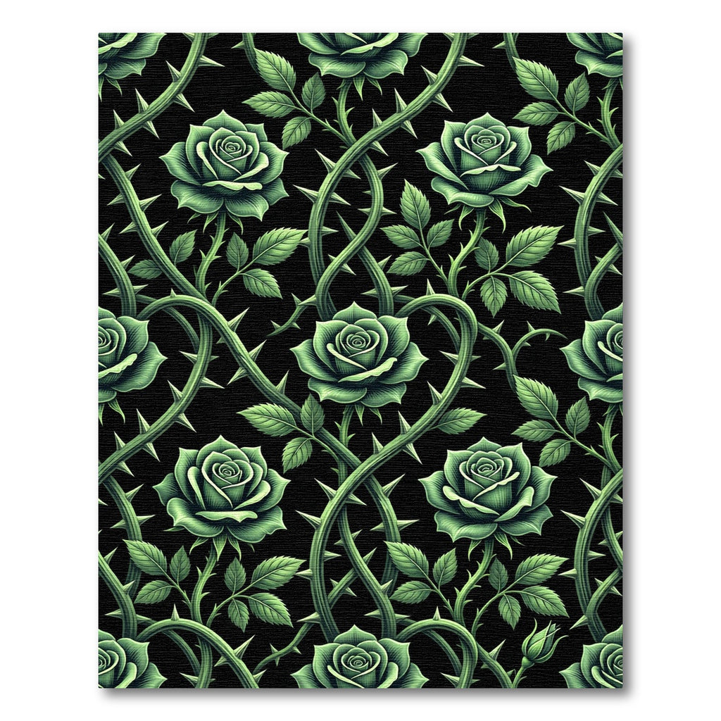 Gothic Emerald Rose Vine Weave Rug