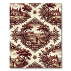 Ornate Red Countryside Estate Scene Rug