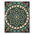 Earthy Teal Floral Paw Mandala Rug