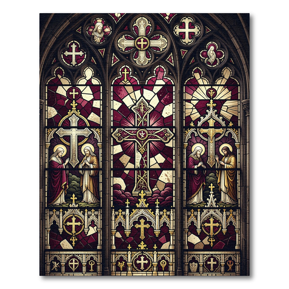 Gothic Stained Glass Ornate Cross Rug