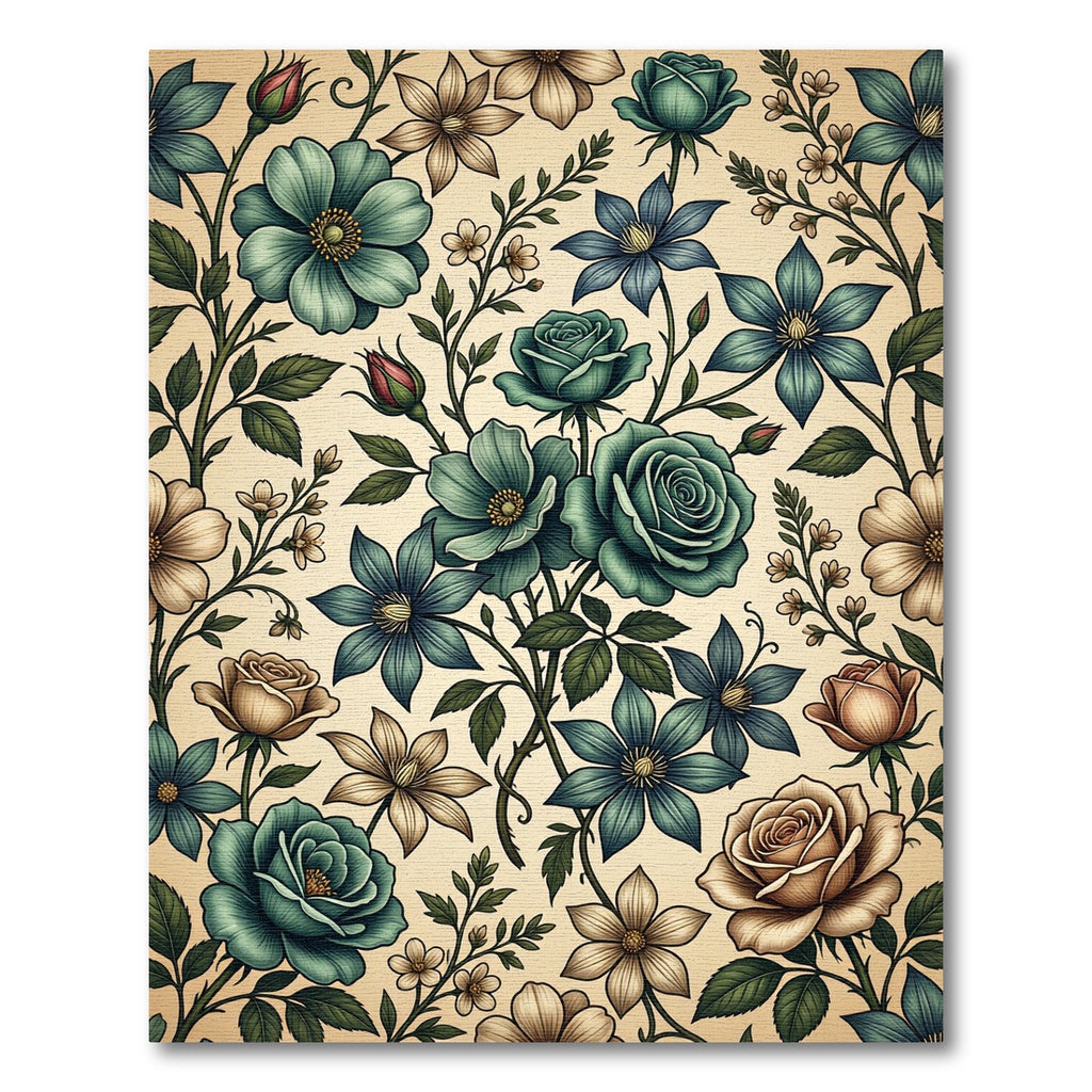 Sage and Cream Botanical Floral Garden Rug