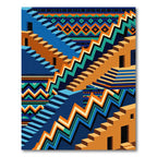 Geometric Staircase Blues Orange Accents Rug