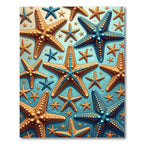 Coastal Blue and Gold Starfish Arrangement Rug