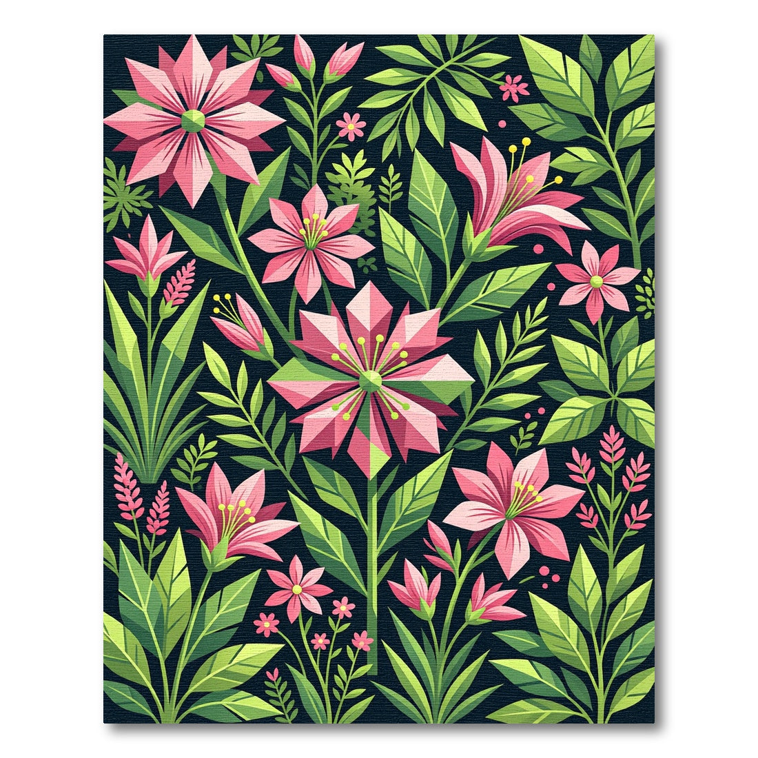 Vibrant Geometric Pink Floral Garden Rug