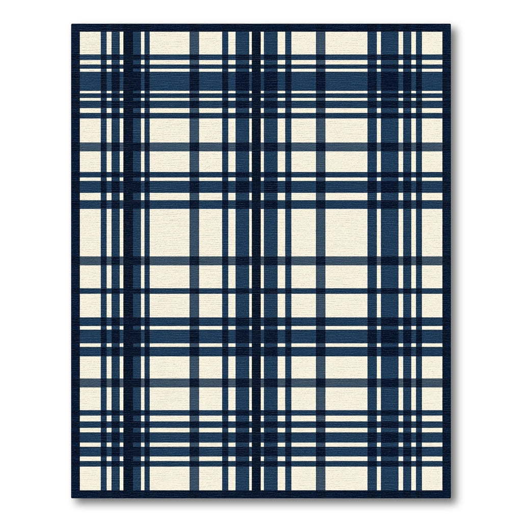 Navy And Cream Plaid Crossing Lines Rug