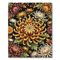 Golden Chrysanthemum Floral Black Botanical Rug