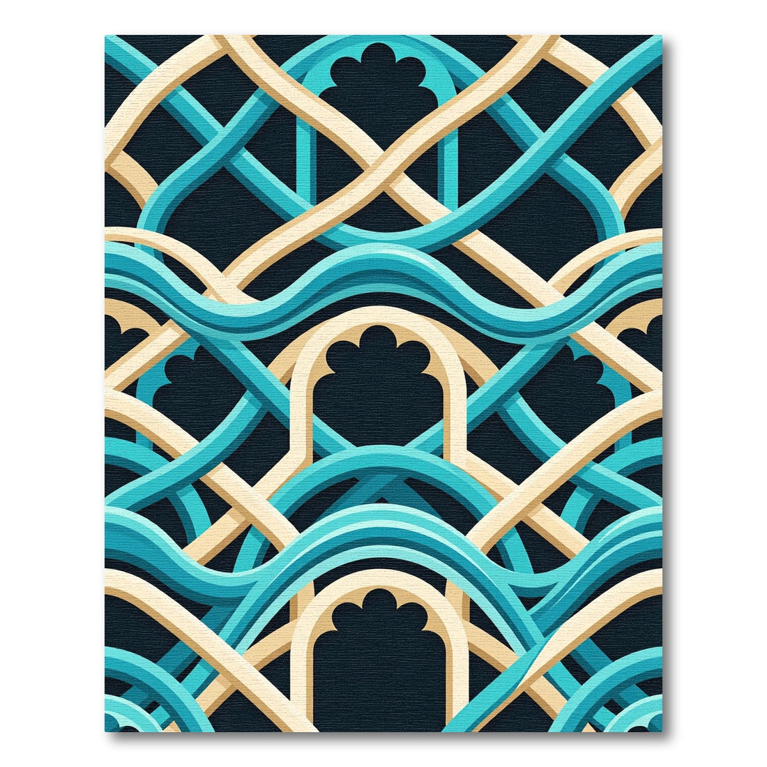 Teal and Cream Intertwined Arch Rug