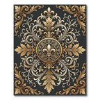 Ornate Golden Fleur de Lis Medallion Rug