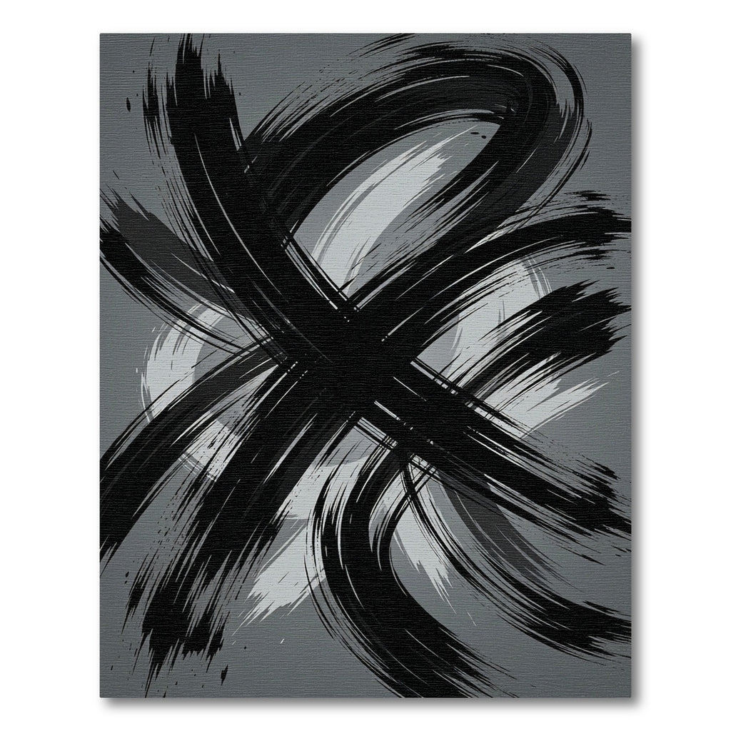 Modern Monochrome Abstract Brush Stroke Art Rug