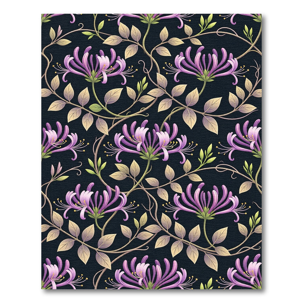 Elegant Purple Honeysuckle Dark Botanical Vine Rug