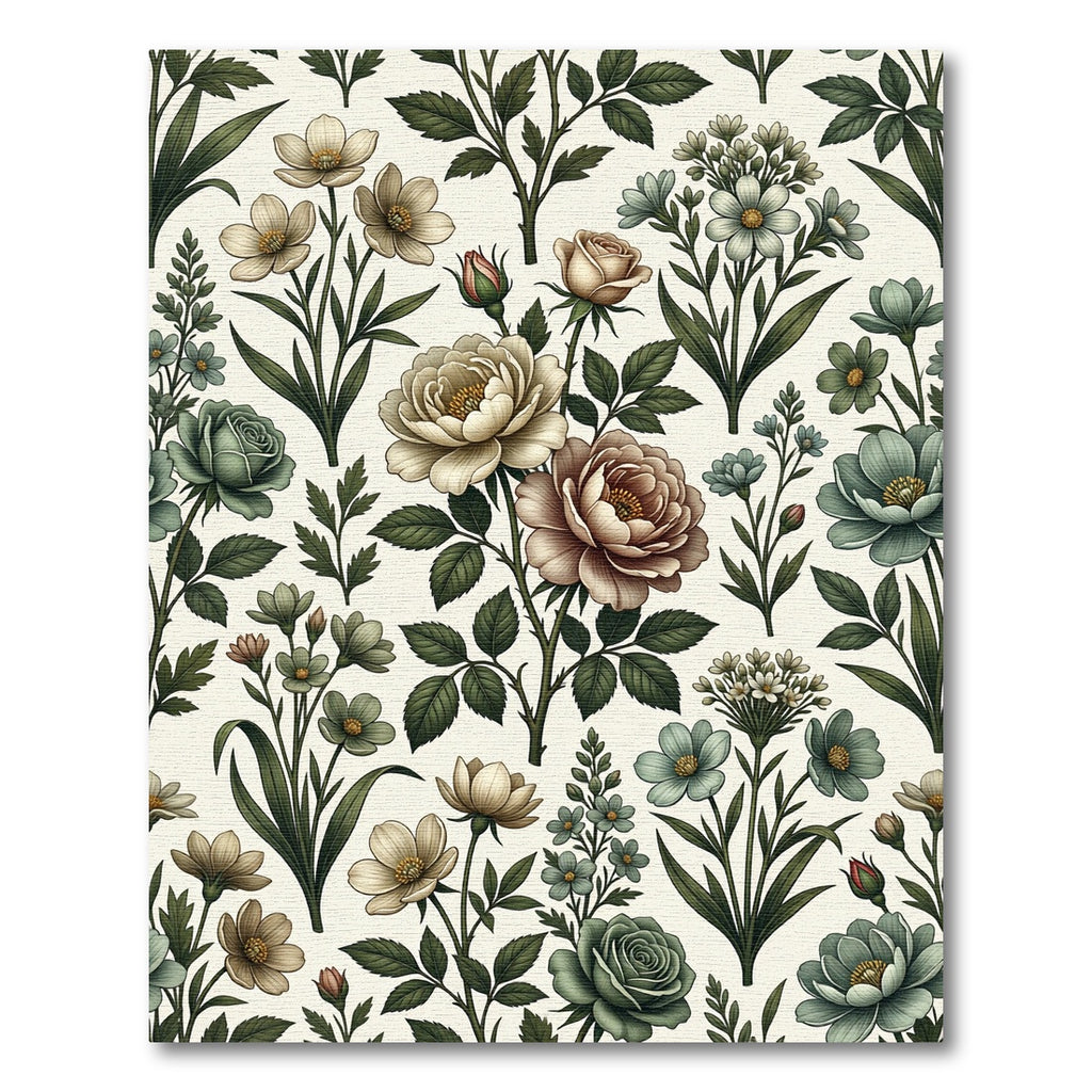 Vintage Botanical Cream Sage Floral Arrangement Rug