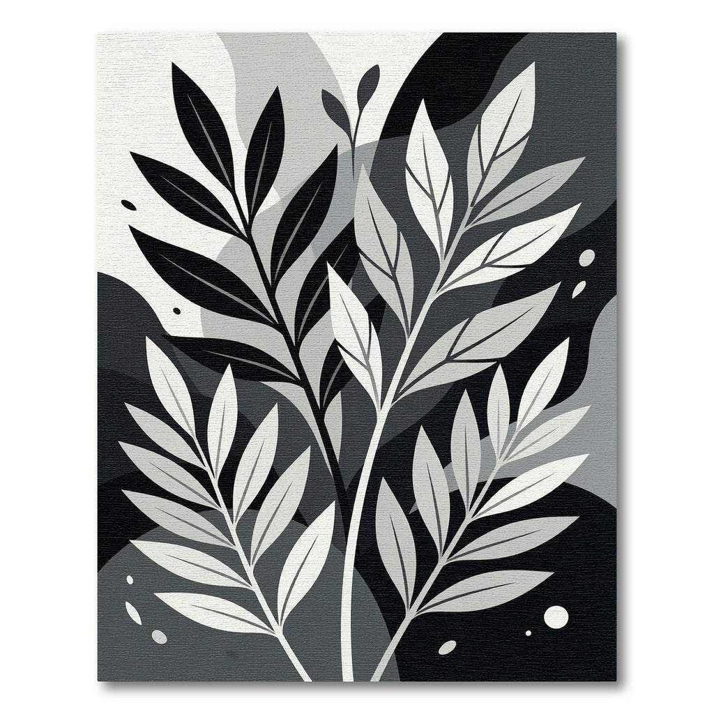 Monochromatic Botanical Abstract Leaf Art Rug