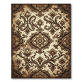 Vintage Brown Ornate Damask Scroll Rug
