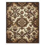 Vintage Brown Ornate Damask Scroll Rug