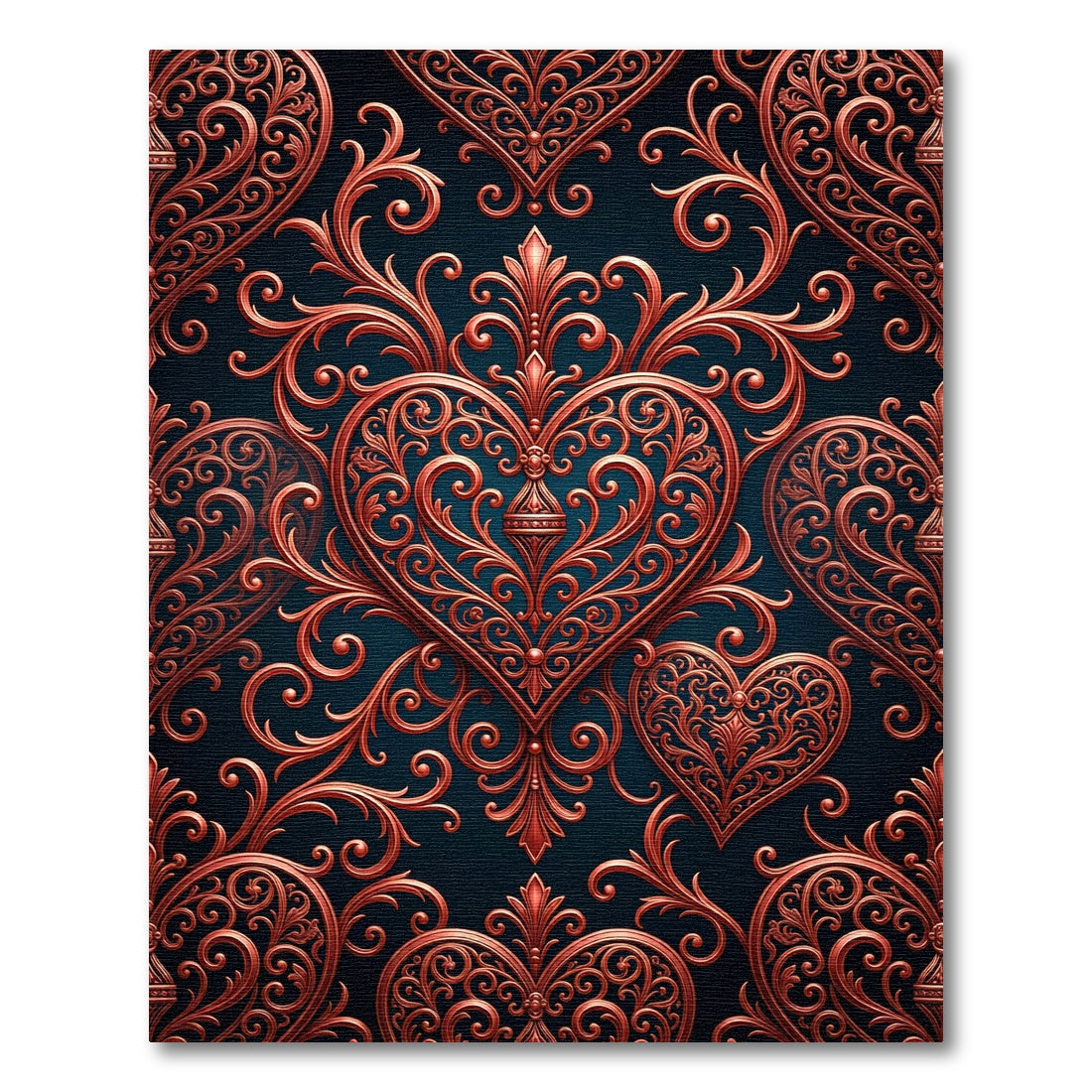 Ornate Copper Heart Swirls Rug
