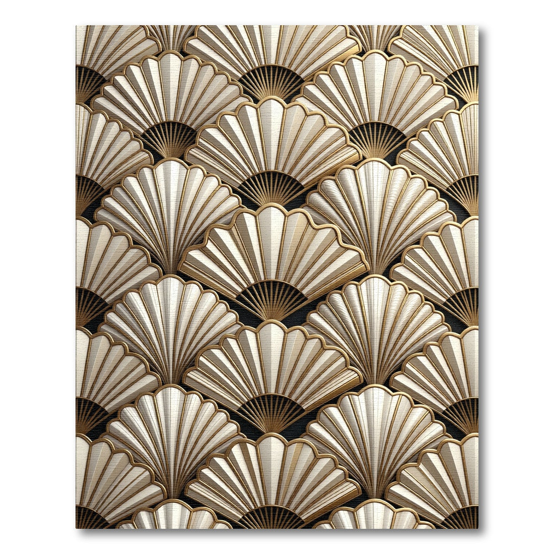 Art Deco Cream Gold Fan Arrangement Rug