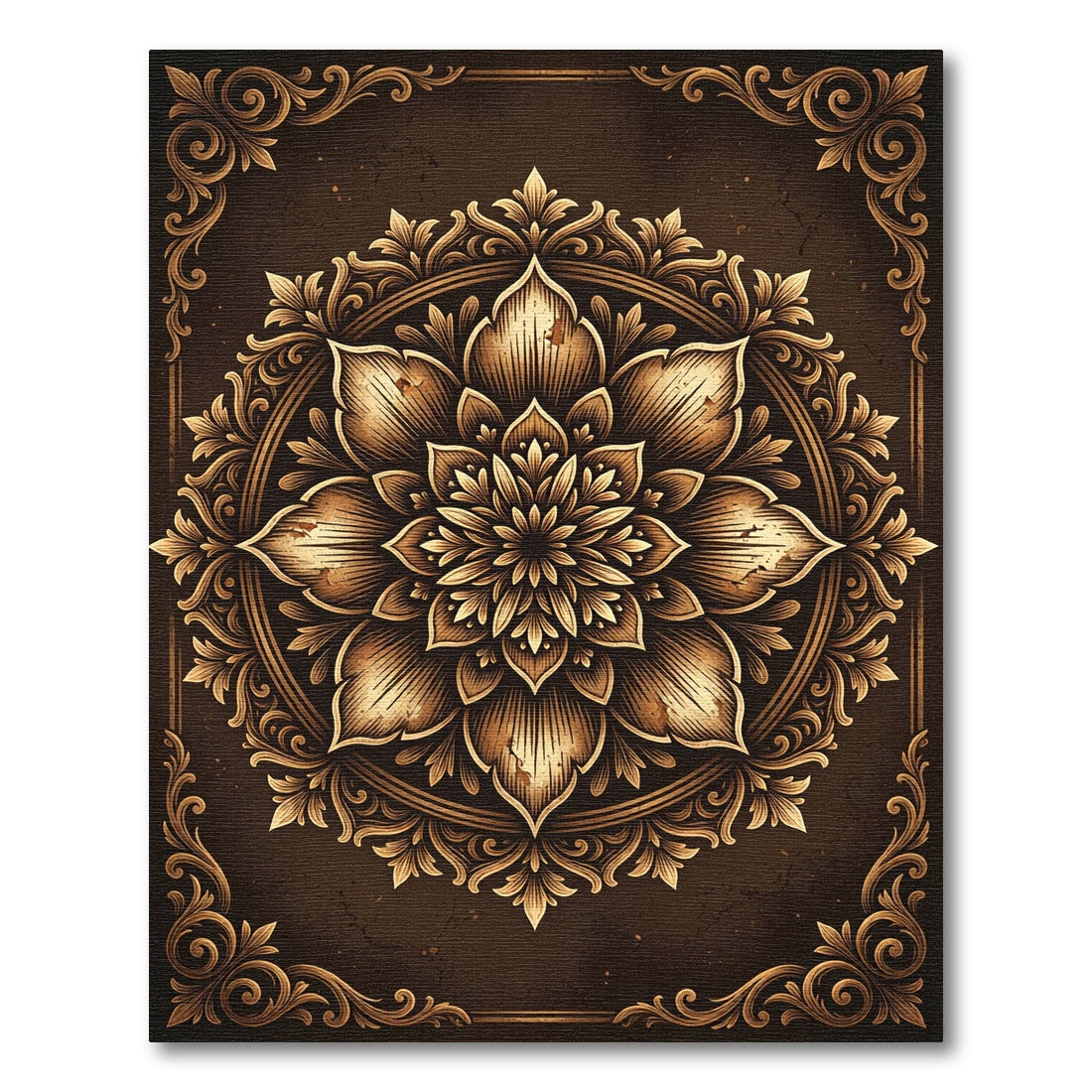 Vintage Ornate Bronze Lotus Medallion Rug