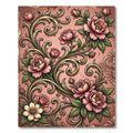 Vintage Pink Peony Floral Scrollwork Rug