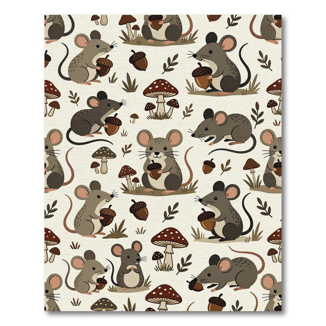 Whimsical Forest Mouse and Acorn Illustration Rug
