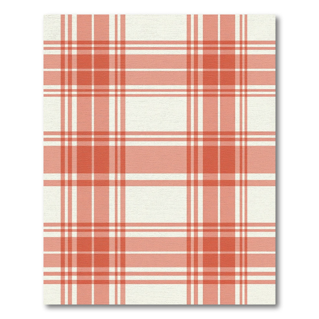 Coral Red White Tartan Plaid Rug