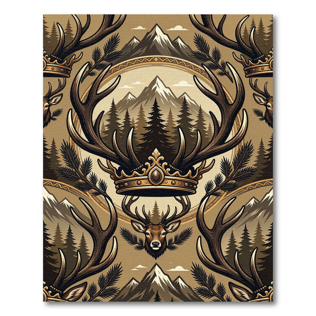Majestic Golden Stag Antler Mountain Forest Rug
