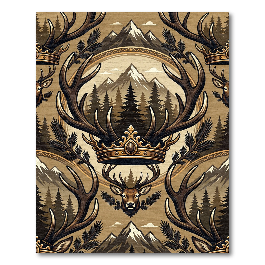 Majestic Golden Stag Antler Mountain Forest Rug