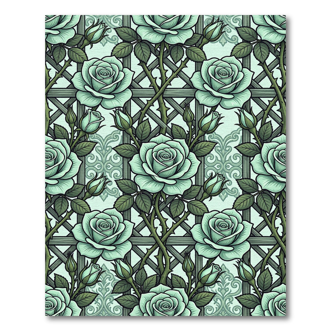 Mint Green Climbing Rose Trellis Rug