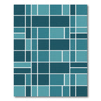 Teal Blue Geometric Grid Rug