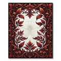 Ornate Red Leaf Scroll Frame Rug