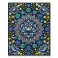 Elegant Navy Blue Lotus Floral Medallion Rug