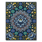 Elegant Navy Blue Lotus Floral Medallion Rug