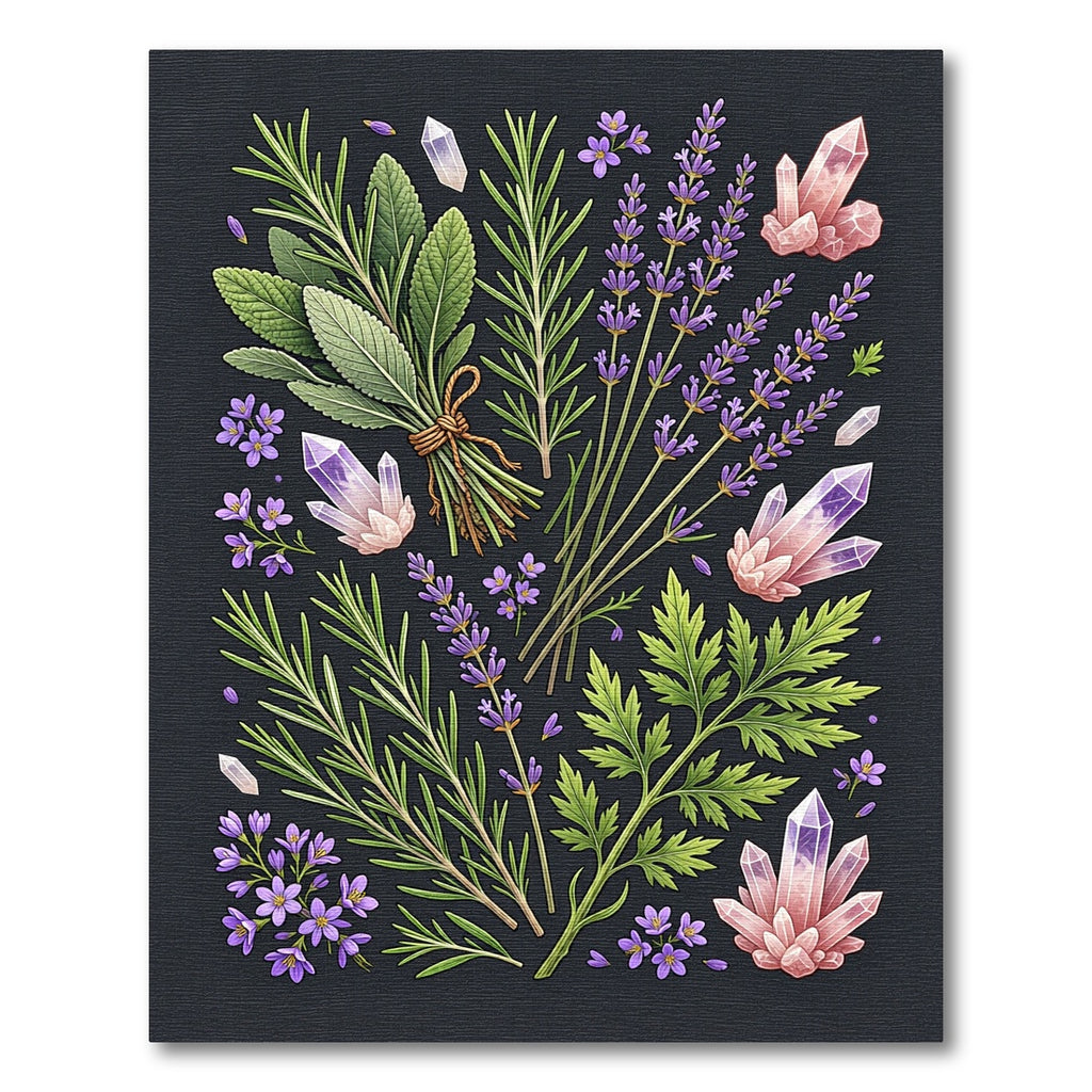 Botanical Herb Lavender Crystal Dark Rug