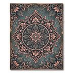 Deep Teal Rose Medallion Floral Rug